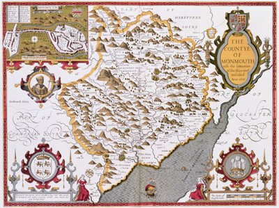 El Condado de Monmouth, grabado por Jodocus Hondius (1563-1612) del 